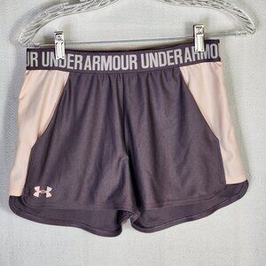 Under Armour HeatGear Tetra Gray Pink Loose Poly 2-Pocket Training Shorts Size S